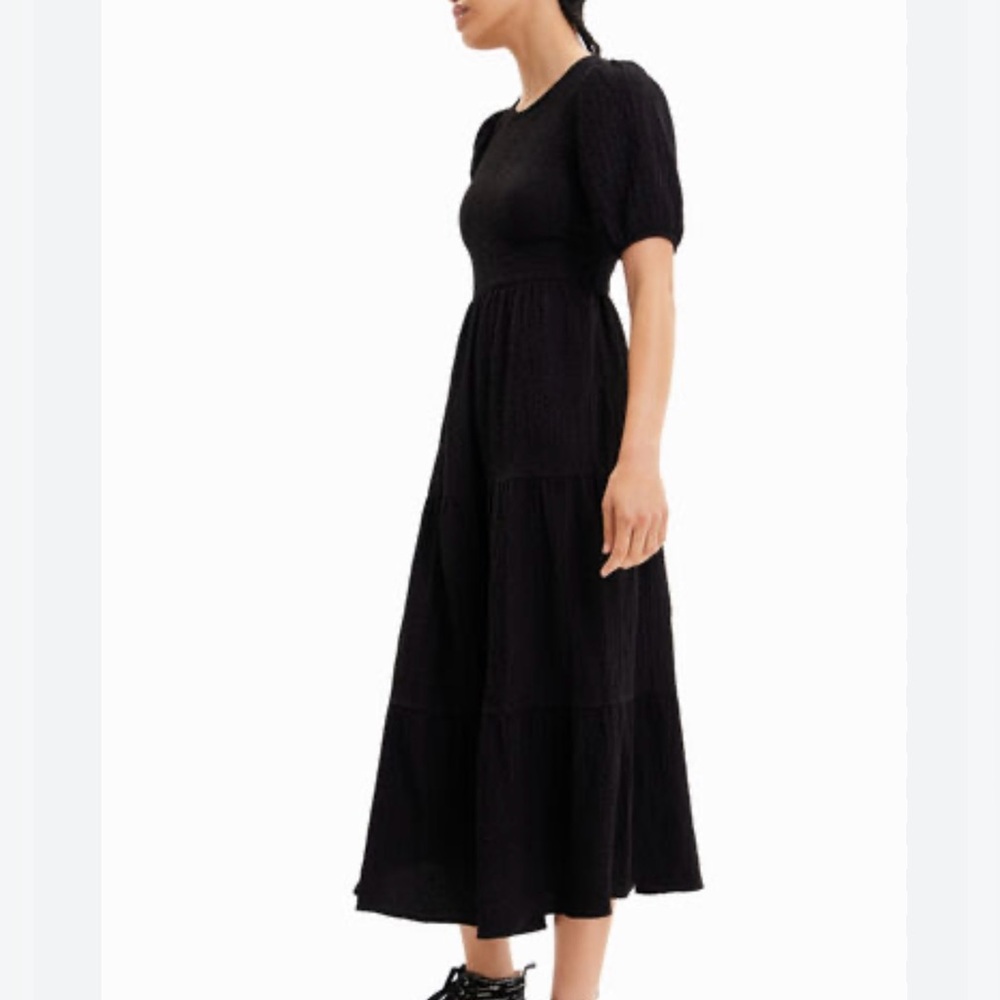 Desigual Black Open Back Midi Dress NWT Size M Statement $200 Retail - Picture 4 of 8